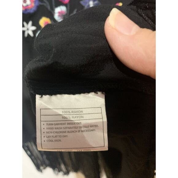 ARIAT Fringe Tunic Women's L Black Embroidered Boho Chic Native American Cowgirl - Picture 8 of 11